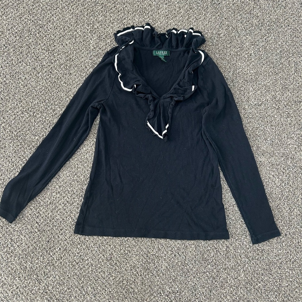 Lauren Ralph Lauren Ruffled collar Black Long Sleeve Top